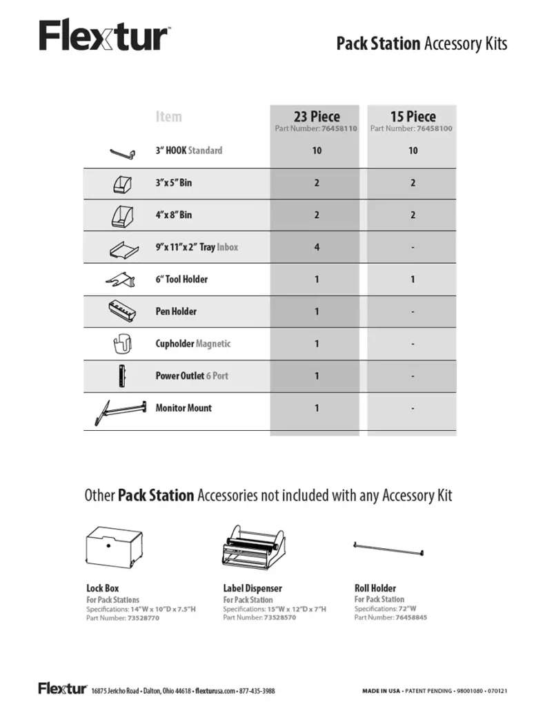 Flextur Packing Station Kit Accessories